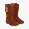 Bottes Montantes Camel En Cuir Et Pompons Enfant Fille