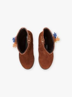 Bottes Montantes Camel En Cuir Et Pompons Enfant Fille -Dpam 21XK3584D10 804 4