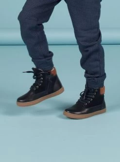 Bottes Bleu Marine Fourrées à Lacets Enfant Garçon