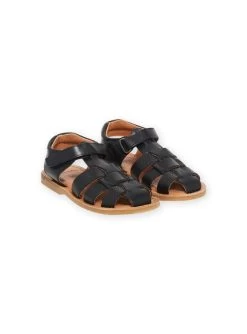 Sandales En Cuir Bleu Marine Enfant Garçon