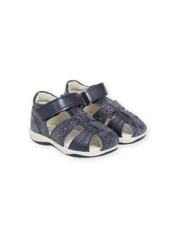 Sandales En Cuir Bleu Marine Bébé Fille