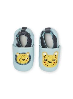 Chaussons Bleu Azur à Motifs Lion Et Lionne Bébé Garcon -Dpam 22KK3822D3S C201 4