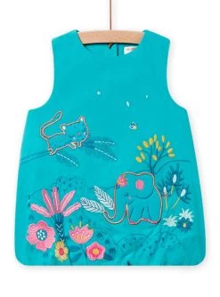 Robe Boule Bleu Turquoise Brodée En Popeline Bébé Fille