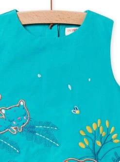 Robe Boule Bleu Turquoise Brodée En Popeline Bébé Fille -Dpam 22SG09O3ROB 202 3