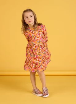 Robe Fluide à Volants Et Imprimé Feuille Multicolore