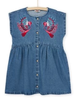 Robe En Jean à Manches Courtes à Animation Perroquets -Dpam 22W901O1ROB P274 1 1