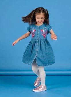 Robe En Jean à Manches Courtes à Animation Perroquets