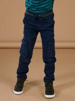 Pantalon Uni En Toile Bleu Marine