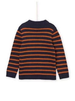 Pull Bleu Nuit à Rayures Moutarde -Dpam 22W902D2PUL 705 3