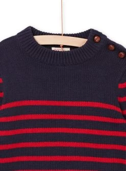 Pull Bleu Nuit à Rayures Rouges -Dpam 22W902D3PUL 705 2