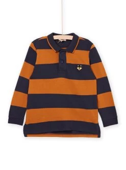 Polo à Rayures Bleu Et Moutarde