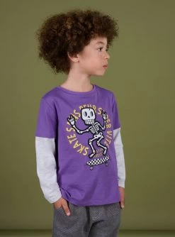 T-shirt Manches Longues Motif Squelette Violet