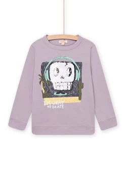 Sweat à Manches Longues Animation Tête De Mort En Sequins Magiques Violet