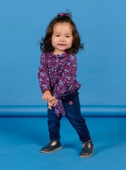 Pantalon En Maille Denim Avec Ceinture à Imprimé Fleuri Amovible