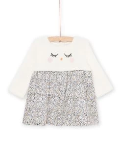 Robe Bi-matière à Manches Longues à Animation Broderie