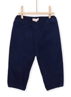 Pantalon Bleu Marine En Velours Cotelé