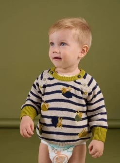 Pull à Rayures Avec Animations Lapin Multi-techniques