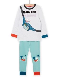 Pyjama Long Gris Chiné Et Turquoise -Dpam 22WH1213PYJ J920 3