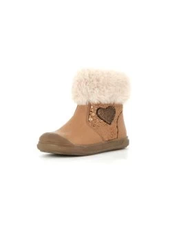 Boots Cuir Lisse Camel Avec Col Fourré BOPY®