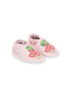 Chaussons En Cuir Roses Avec Patch Ananas à Paillettes