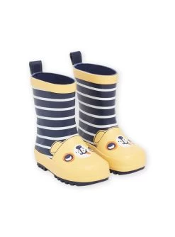 Bottes Jaunes Et Bleu Marine à Imprimé à Rayures Et Motif Tête De Chien