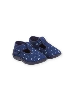 Chaussons Forme Salomé Bleu Marine à Imprimé Poissons