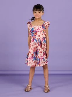 Robe Rose Poudré à Imprimé Exotique Enfant Fille