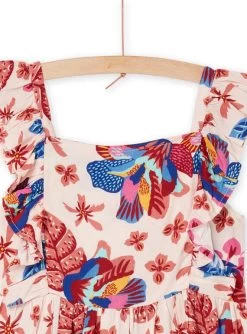 Robe Rose Poudré à Imprimé Exotique Enfant Fille -Dpam 23S901G2ROB D327 12
