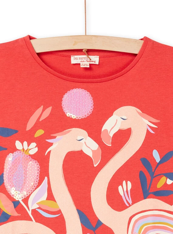 T-shirt Rouge à Animation Flamants-rose Et Fleurs 4 T-shirt Rouge à Animation Flamants-rose Et Fleurs – Bild 2