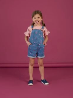 Salopette En Jean Bleue à Broderies Fleuries