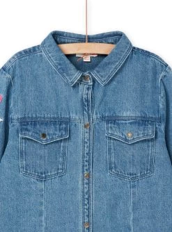 Robe En Jean Bleue à Broderies Fleuries Sur Les Manches 12 Robe En Jean Bleue à Broderies Fleuries Sur Les Manches -Dpam 23S901T2ROB P272 12