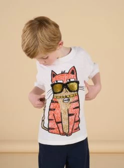 T-shirt Blanc à Motif Chat Capsule Spa - Mixte -Dpam 23S902P1TMC 000 1