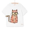 T-shirt Blanc à Motif Chat Capsule Spa - Mixte -Dpam 23S902P1TMC 000 11