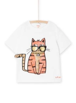 T-shirt Blanc à Motif Chat Capsule Spa - Mixte