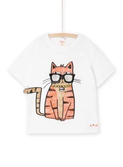 T-shirt Blanc à Motif Chat Capsule Spa - Mixte -Dpam 23S902P1TMC 000 13