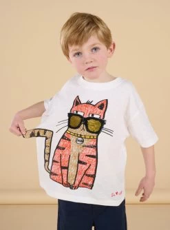 T-shirt Blanc à Motif Chat Capsule Spa - Mixte -Dpam 23S902P1TMC 000 2