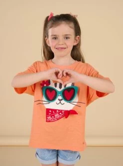 T-shirt Orange à Manches Courtes à Animation Animalier - Mixte