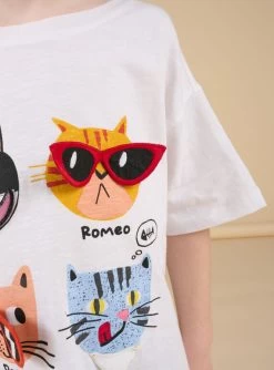 T-shirt à Manches Courtes à Motif Chats - Mixte -Dpam 23S902P5TMC 000 3