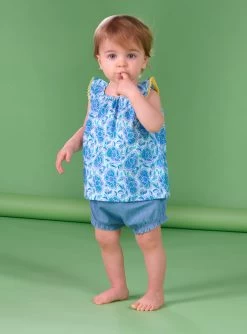 Blouse Et Short Turquoise à Imprimé Fleurs