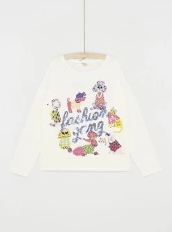 T-shirt écru à Animation Chiens Et Chats Fille