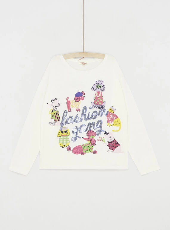 T-shirt écru à Animation Chiens Et Chats Fille 3 T-shirt écru à Animation Chiens Et Chats Fille