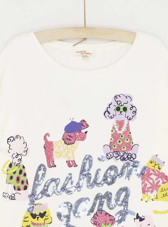 T-shirt écru à Animation Chiens Et Chats Fille 4 T-shirt écru à Animation Chiens Et Chats Fille – Bild 2