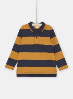 Polo Bleu Marine Et Marron à Imprimé à Rayures Garçon