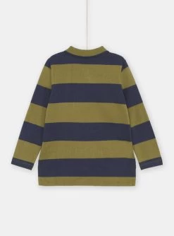 Polo Bleu Marine Et Vert à Imprimé à Rayures Garçon -Dpam 23W902B5POL G631 13
