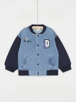 Veste Bi-matière Bleue En Denim Et Molleton Garçon
