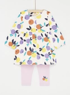 Ensemble Robe Et Legging écru Et Rose Pâle Bébé Fille