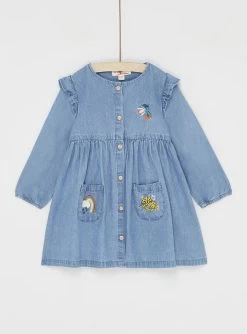 Robe Manches Longues Bleue En Denim Bébé Fille