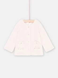 Cardigan Rose Dragée En Soft Boa Réversible Bébé Fille