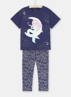 Pyjama Bleu à Motif Sirène Sur La Lune Fille