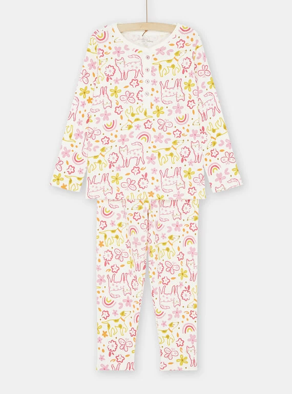 Pyjama écru, Rose Et Jaune à Imprimé Fantaisie Fille 3 Pyjama écru, Rose Et Jaune à Imprimé Fantaisie Fille